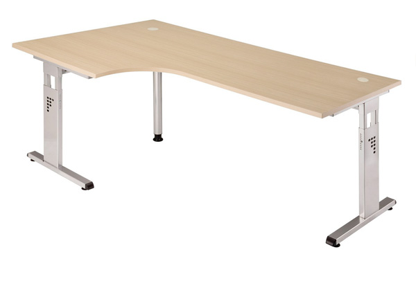 90° Winkelschreibtisch 200 cm, C-Fuß Gestell in Silber