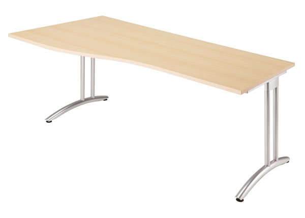 PC-Schreibtisch Freiform rechts 180 cm, C-Fuß Gestell in Silber
