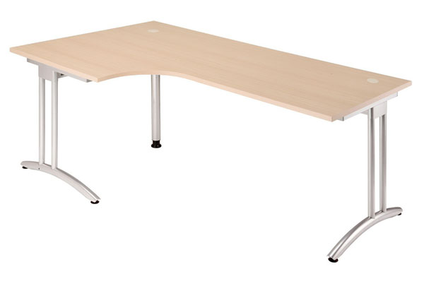 90° Winkelschreibtisch 200 cm, C-Fuß Gestell in Silber