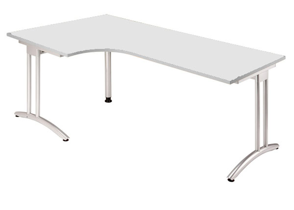90° Winkelschreibtisch 200 cm, C-Fuß Gestell in Silber, Dekor Grau