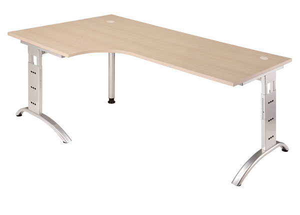 90° Winkelschreibtisch 200 cm, C-Fuß Gestell in Silber