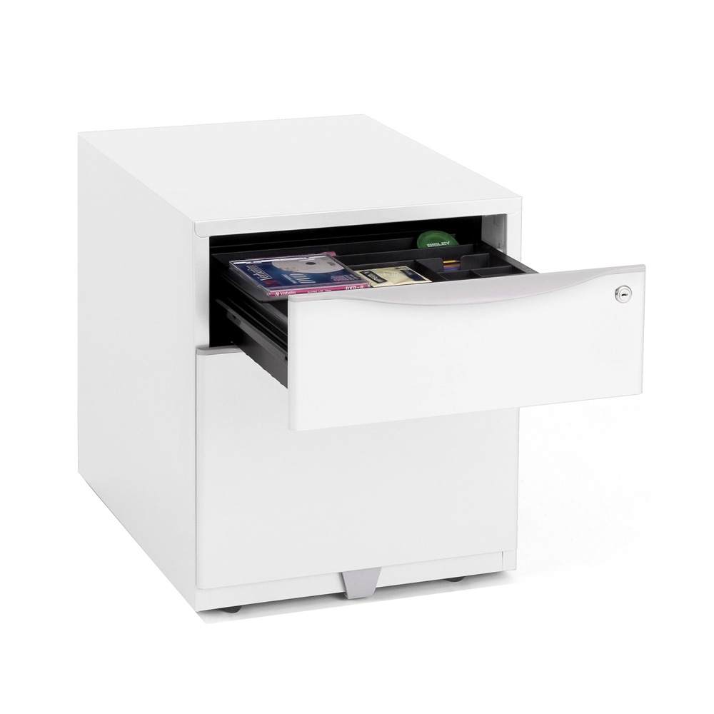 Bisley - Rollcontainer Wave, 1 Universalschublade 150 mm, 1 HR-Schublade - verkehrsweiß