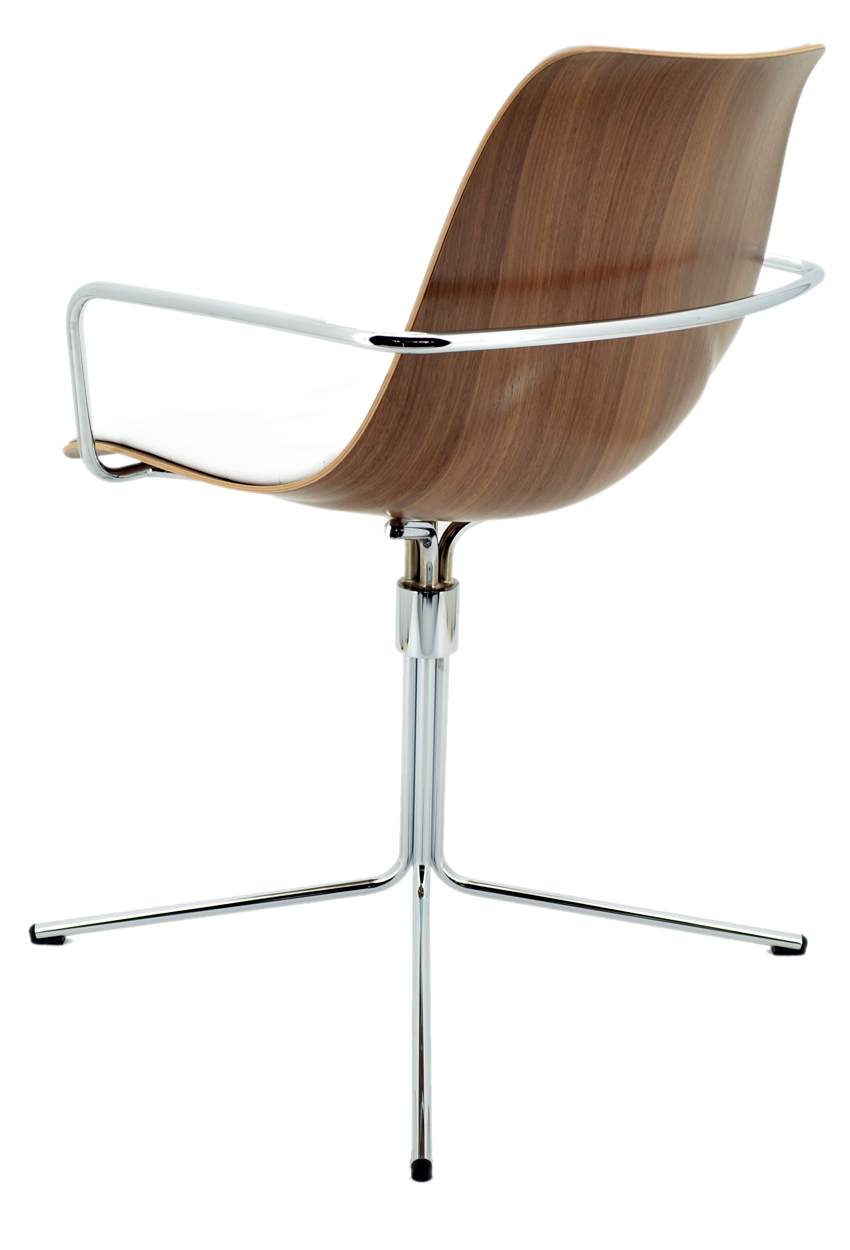 SID - Design-Besprechungsdrehsessel - Leder weiß/Edelfurnier Nußbaum - Brune