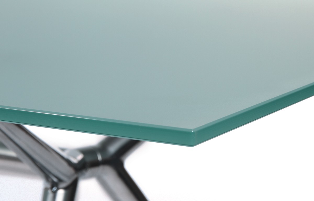 W-Table - 180 cm - Glas satiniert - Gestell poliert