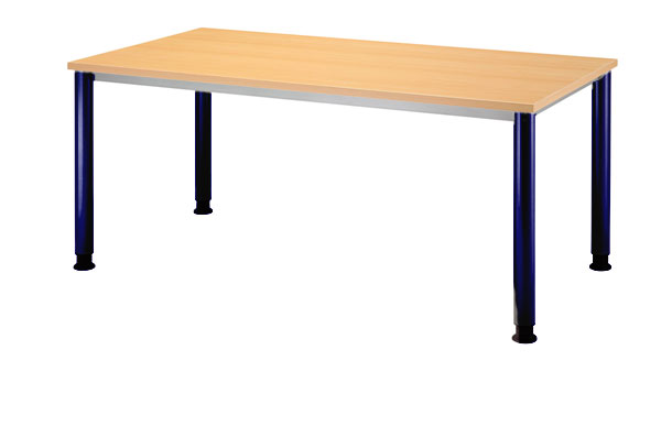 Schreibtisch gerade 160 cm, Tischfüße in Blau