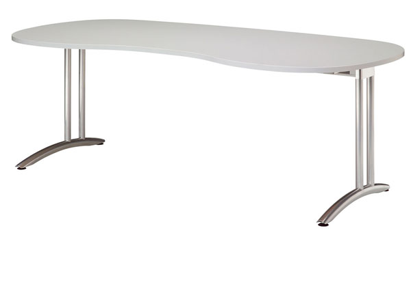 Schreibtisch Nierenform 200 cm, C-Fuß Gestell in Silber