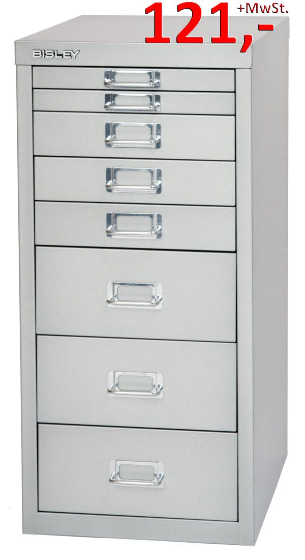 Bisley Schubladenschrank Multidrawers L298855, 8 Schubladen, DIN A4, silber glatt lackiert
