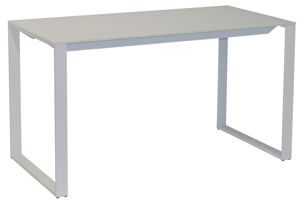 Schreibtisch 160 cm - Rechteckplatte mit Kufen, Glasplatte weiß/weiß