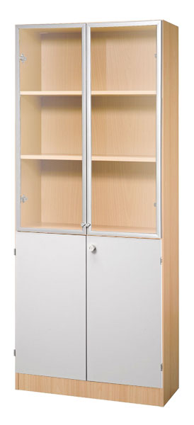 Schrankwand-System Solid 6: Büroschrank 5 OH mit Flügeltüren Dekor 2 OH und Glas 3 OH