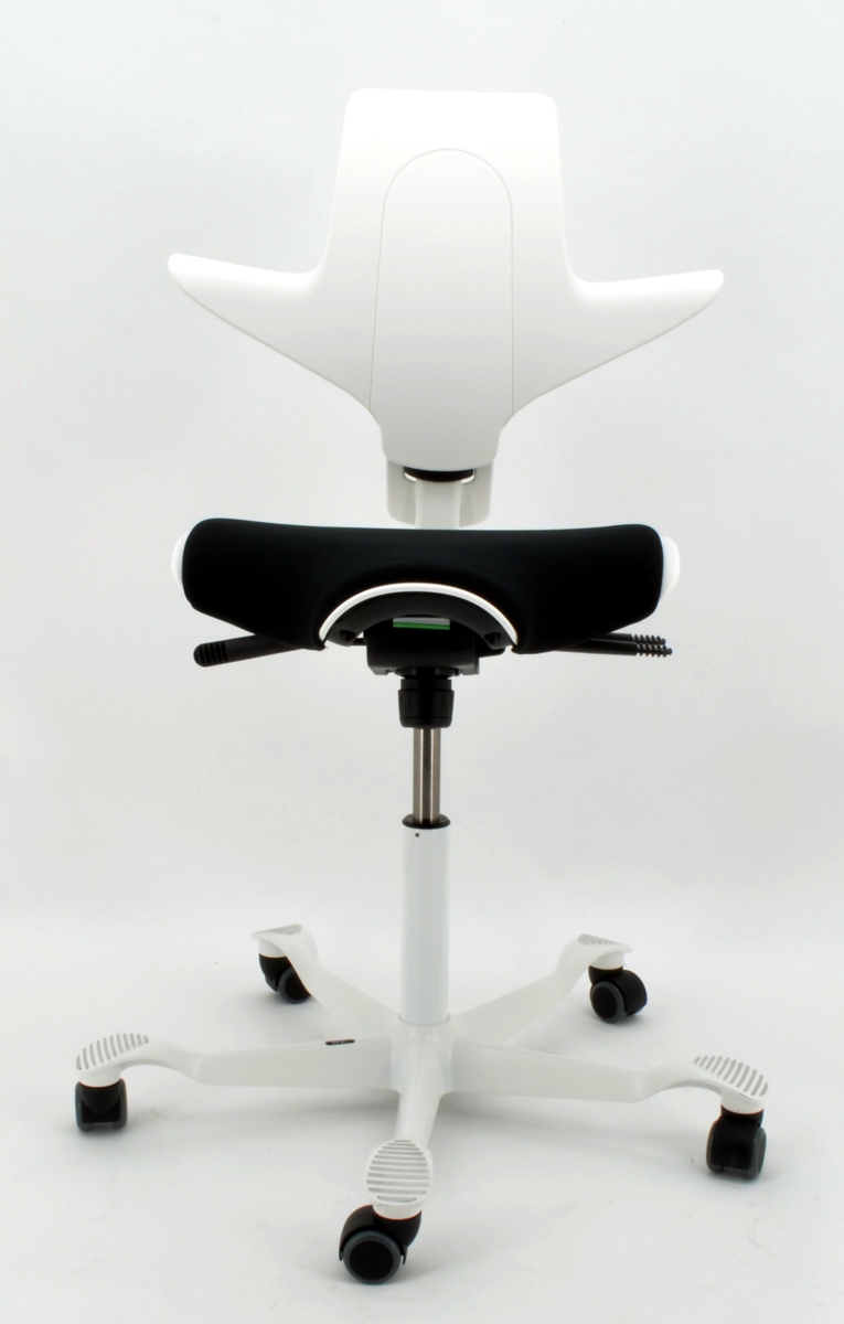 Drehstuhl Capisco Puls 8020 - weiß/schwarz, inkl. Sitzflächenmatte, Aluminium Fußkreuz weiß - HAG