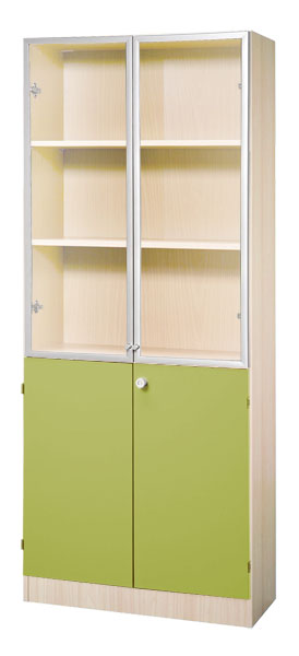 Schrankwand-System Solid 6: Büroschrank 5 OH mit Flügeltüren Dekor 2 OH und Glas 3 OH