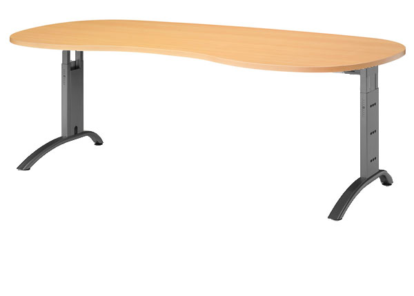 Schreibtisch Nierenform 200 cm, C-Fuß Gestell in Schwarz