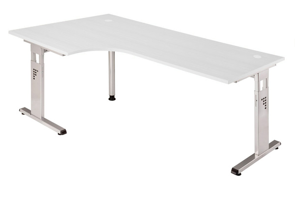 90° Winkelschreibtisch 200 cm, C-Fuß Gestell in Silber