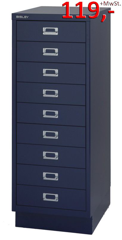 Bisley Schubladenschrank DIN A3, 9-Schubladen, mit Sockel, blau - Neuware
