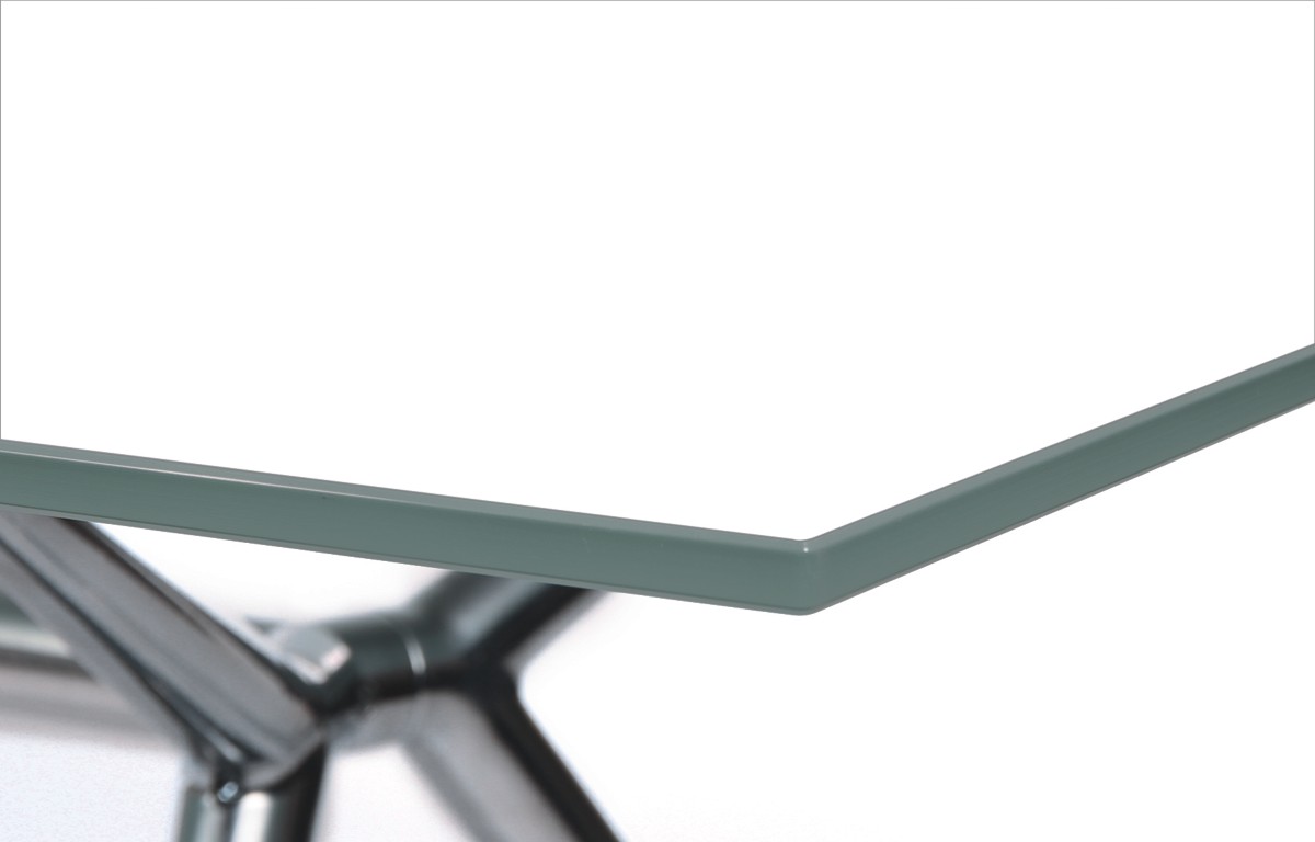 W-Table - 180 cm - Glas weiß satiniert - Gestell poliert