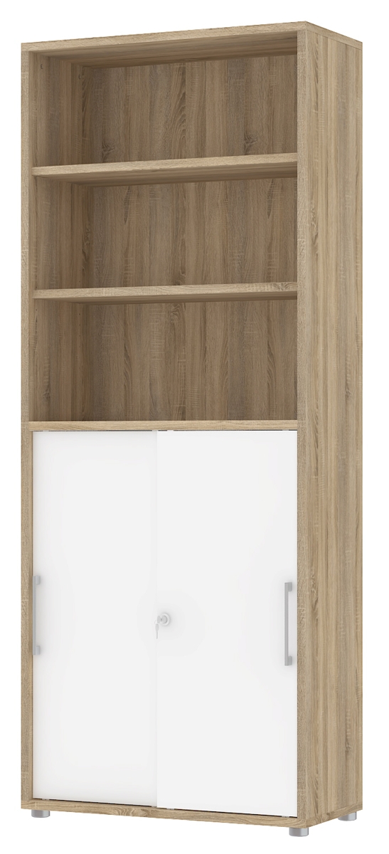 Schrank / Regal - 6 OH mit 2 Schiebetüren, Eiche Struktur weiss