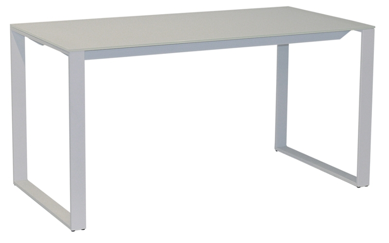 Schreibtisch 120 cm - Rechteckplatte mit Kufen, Glasplatte weiß/weiß