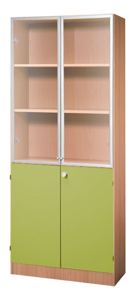 Schrankwand-System Solid 6: Büroschrank 5 OH mit Flügeltüren Dekor 2 OH und Glas 3 OH