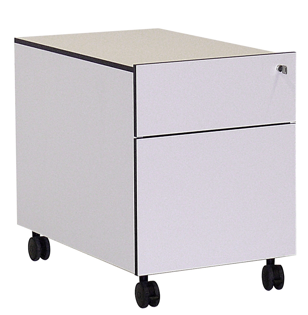Rollcontainer - 1 Schubkasten + 1 Hängeregister - weiss/schwarze Kanten