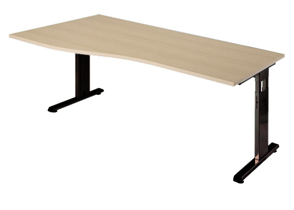 PC-Schreibtisch Freiform rechts 180 cm, C-Fuß Gestell in Schwarz