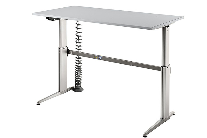 Schreibtisch gerade 180 cm, elektrisch höhenverstellbar, Designer-Tischfuß in Aluminium