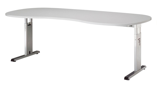 Schreibtisch Nierenform 200 cm, C-Fuß Gestell in Silber