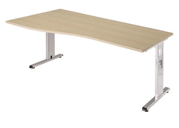 PC-Schreibtisch Freiform rechts 180 cm, C-Fuß Gestell in Silber