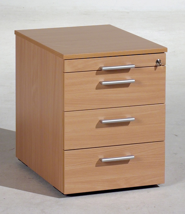 Rollcontainer 43 cm breit, 3 Kunststoff-Schubfächer, 1 Utensilienschub