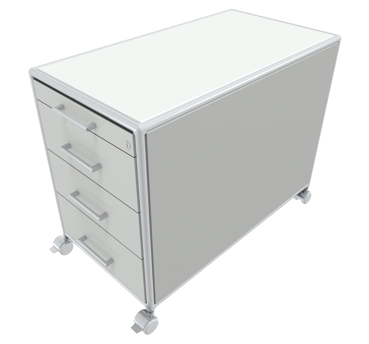 Rollcontainer - 1 Materialfach + 3 Schubkästen - Bosse Modul Space - weiß
