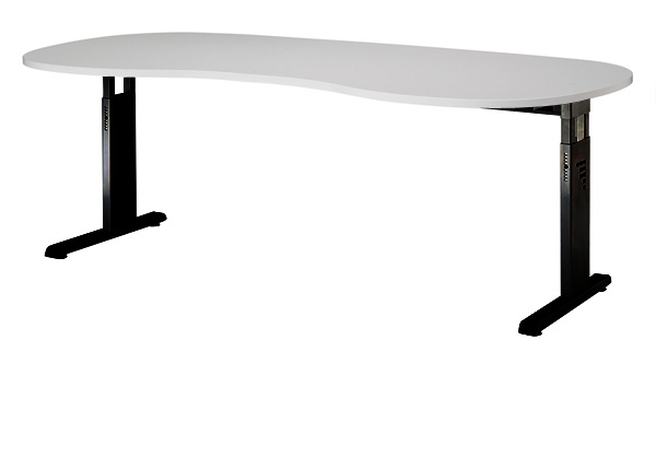 Schreibtisch Nierenform 200 cm, C-Fuß Gestell in Schwarz