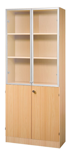 Schrankwand-System Solid 6: Büroschrank 5 OH mit Flügeltüren Dekor 2 OH und Glas 3 OH