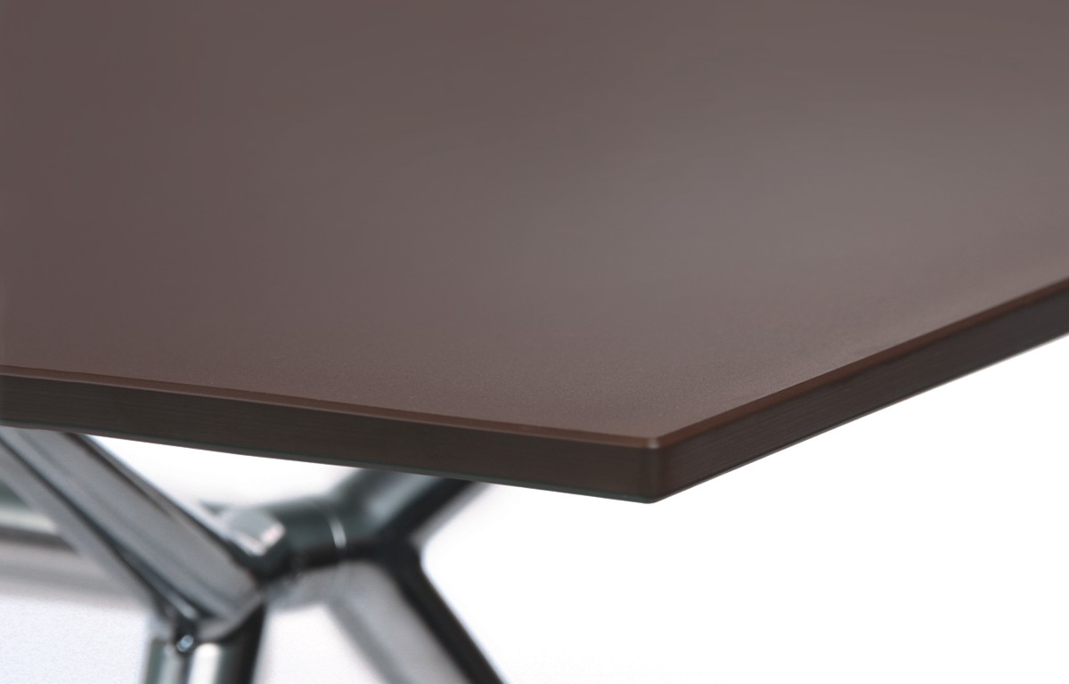 W-Table - 180 cm - Glas schokobraun satiniert - Gestell poliert