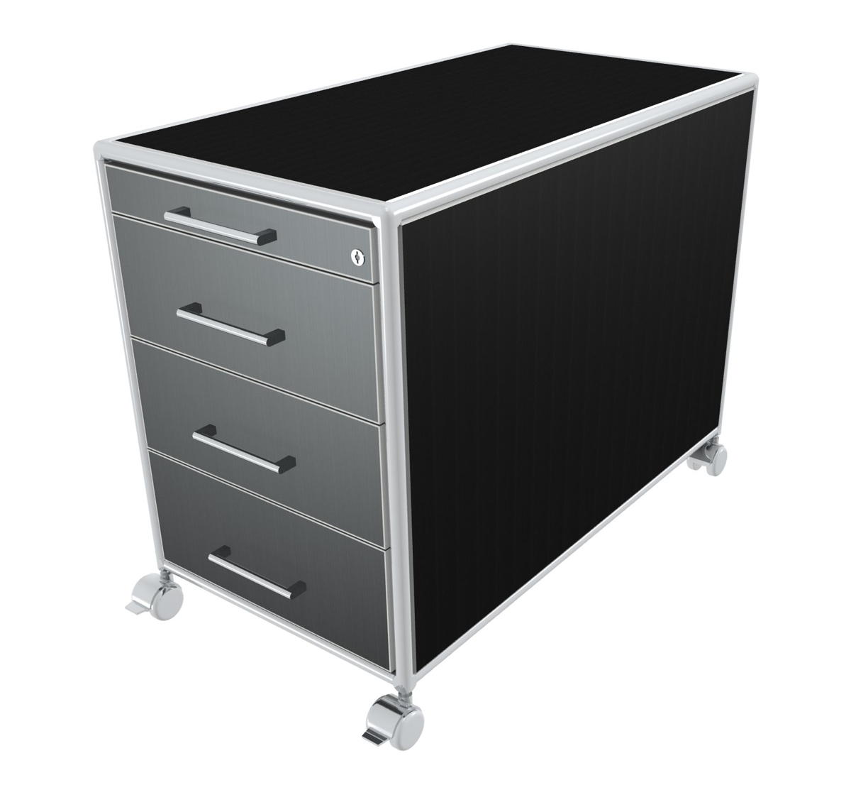 Rollcontainer - 1 Materialfach + 3 Schubkästen - Bosse Modul Space - schwarz
