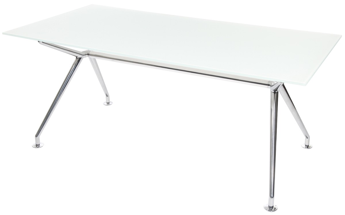 W-Table - 180 cm - Glas weiß satiniert - Gestell poliert
