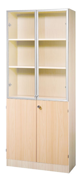 Schrankwand-System Solid 6: Büroschrank 5 OH mit Flügeltüren Dekor 2 OH und Glas 3 OH
