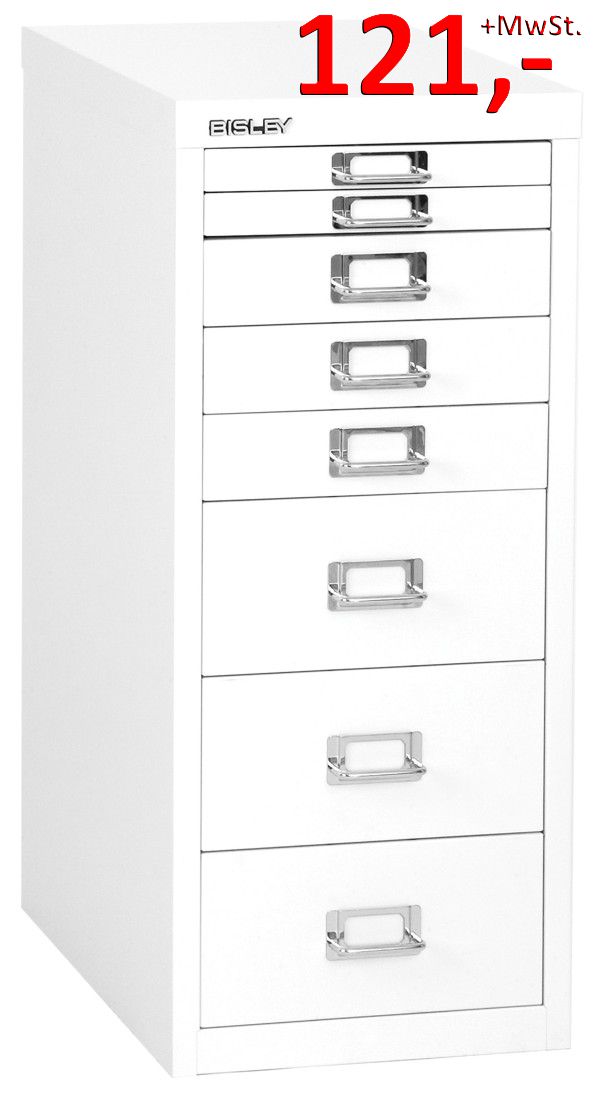 Bisley Schubladenschrank Multidrawers L298625, 8 Schubladen, DIN A4, reinweiß