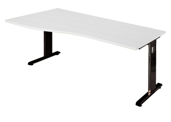 PC-Schreibtisch Freiform rechts 180 cm, C-Fuß Gestell in Schwarz