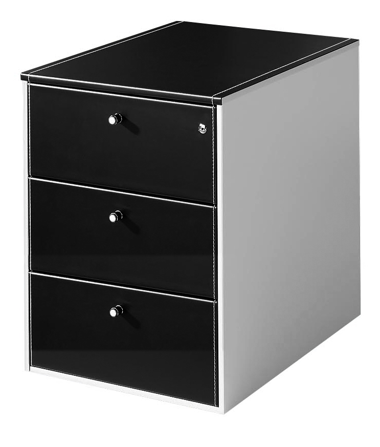 Rollcontainer Corium - 3 Schübe - Leder schwarz - Fantoni