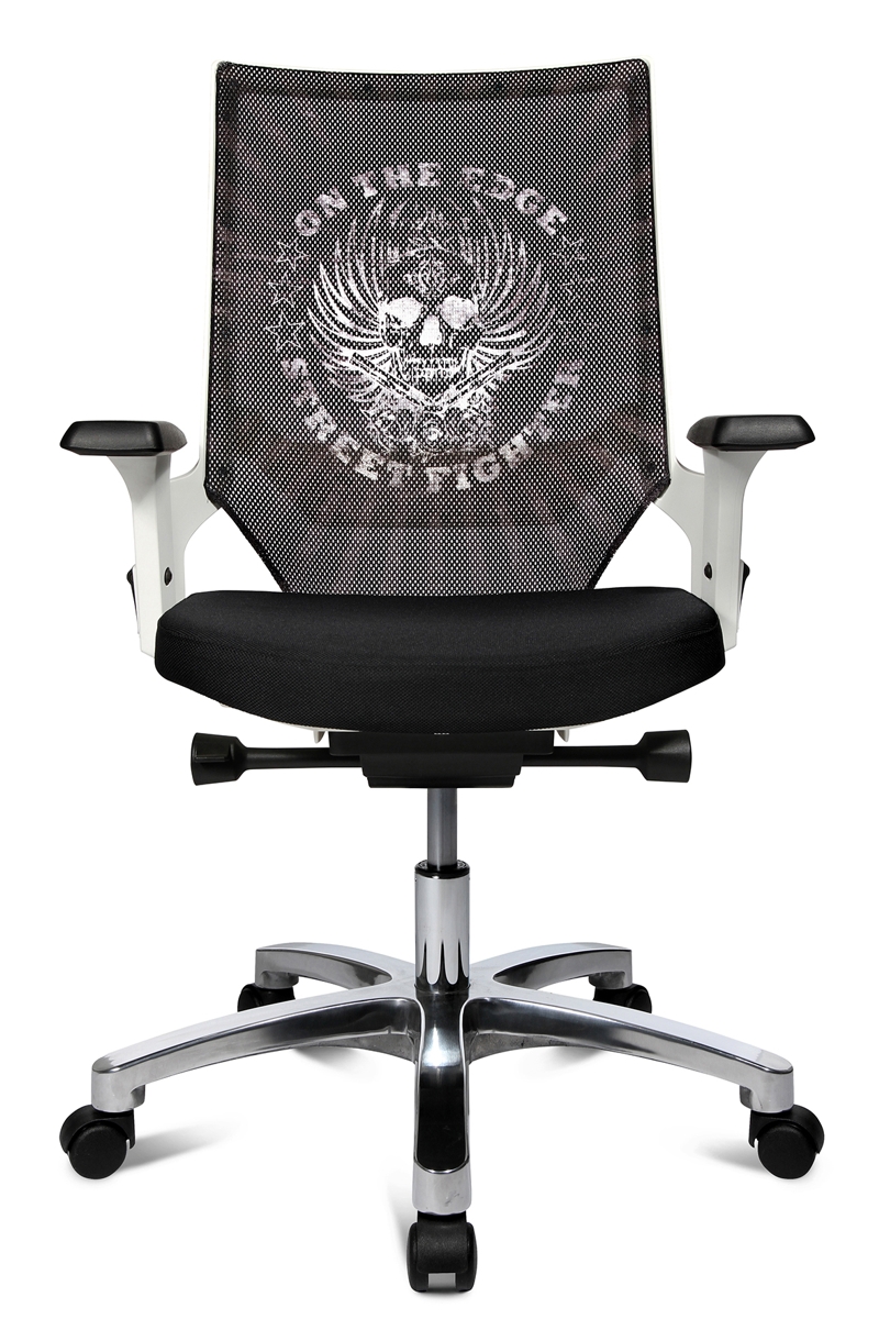 Drehstuhl Autosyncron Urban - schwarz/weiß mit Motiv Skull - Topstar