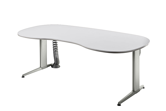 Schreibtisch Nierenform 200 cm, elektrisch höhenverstellbar, Designer-Tischfuß in Aluminium
