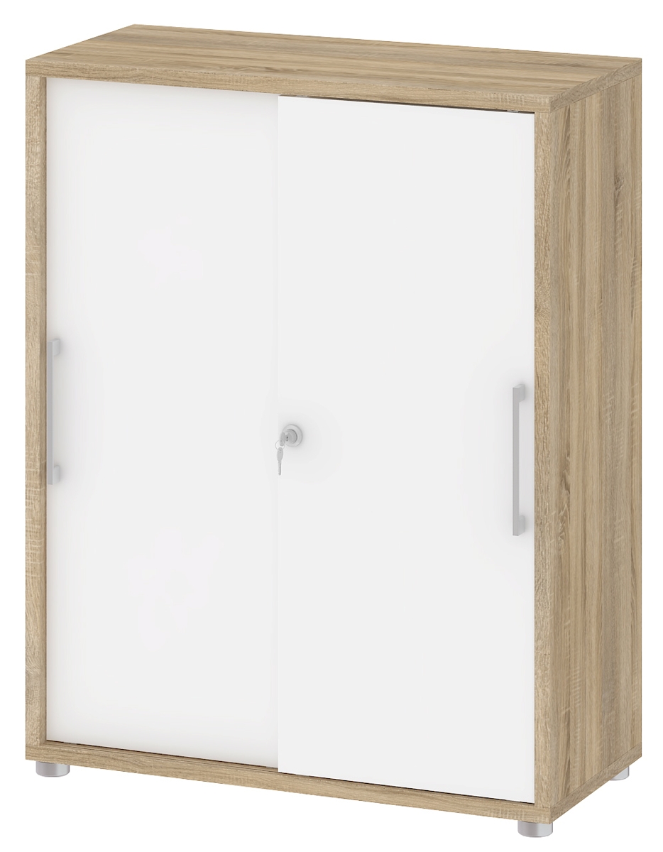 Schiebetürenschrank, Eiche Struktur/weiss