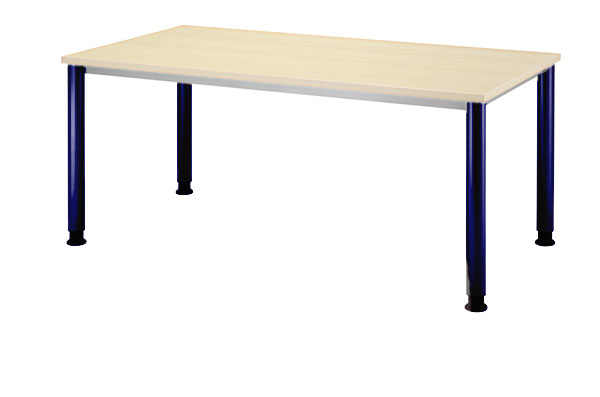Schreibtisch gerade 160 cm, Tischfüße in Blau