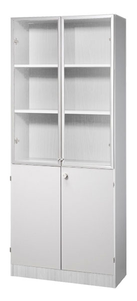 Schrankwand-System Solid 6: Büroschrank 5 OH mit Flügeltüren Dekor 2 OH und Glas 3 OH