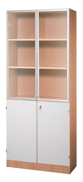 Schrankwand-System Solid 6: Büroschrank 5 OH mit Flügeltüren Dekor 2 OH und Glas 3 OH