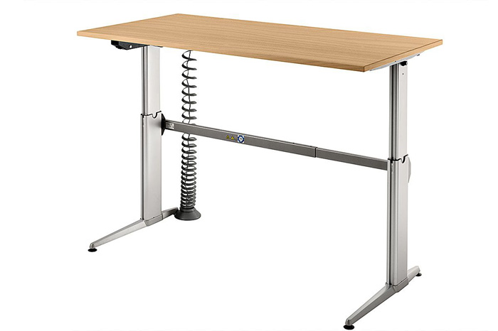 Schreibtisch gerade 160 cm, elektrisch höhenverstellbar, Designer-Tischfuß in Aluminium