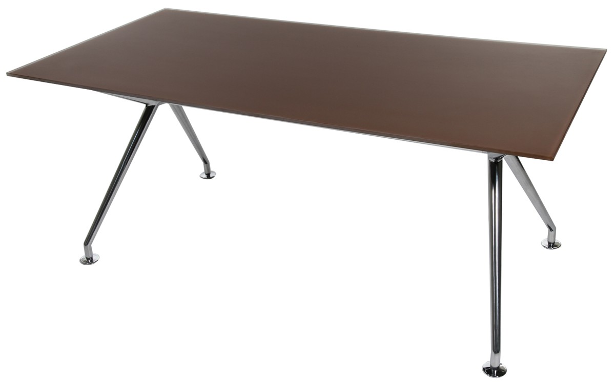 W-Table - 180 cm - Glas schokobraun satiniert - Gestell poliert