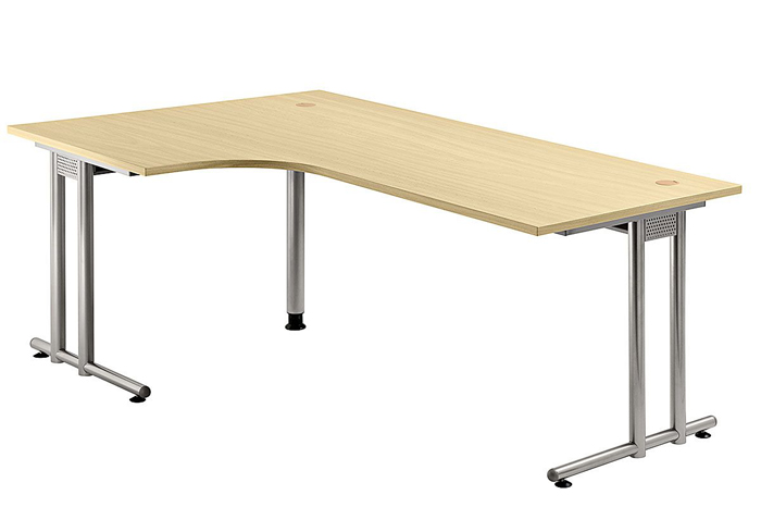 90° Winkelschreibtisch 200 cm, C-Fuß Gestell in Silber