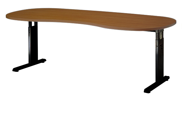 Schreibtisch Nierenform 200 cm, C-Fuß Gestell in Schwarz
