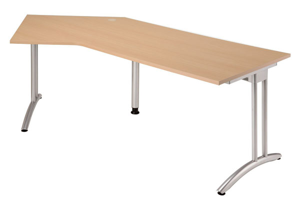 135° Winkelschreibtisch 210 cm, C-Fuß Gestell in Silber