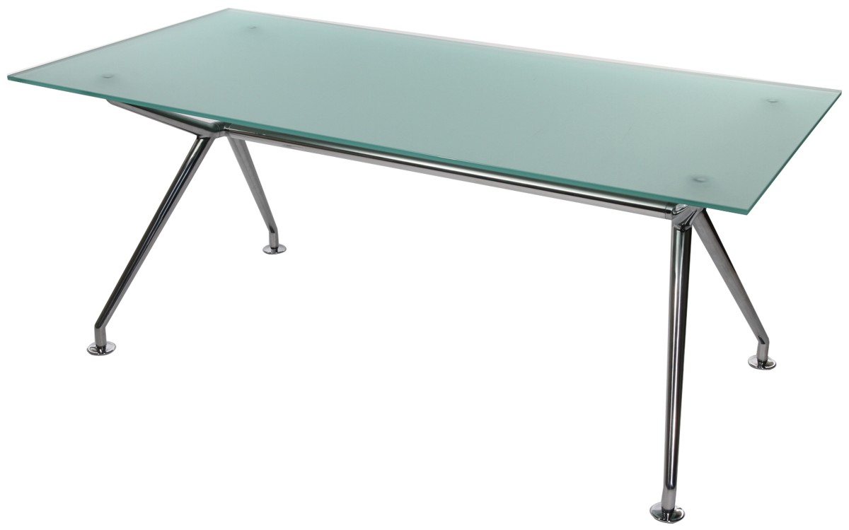 W-Table - 180 cm - Glas satiniert - Gestell poliert